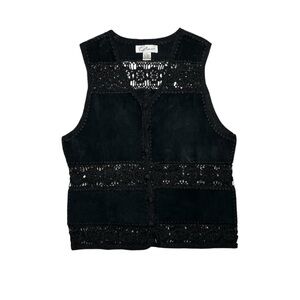 Fred Thomas Black Suede & Crochet Vest Women’s Size Small
